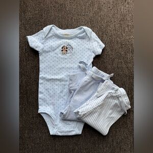 Puppy Onesie, 2 pairs of BABY GAP Cloud & Stripe Cotton Pants